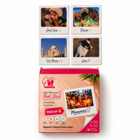 Pack of 4: personalised polaroid-style photo fridge magnets with the GiftMyWay box