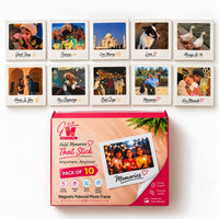 Pack of 10: ten personalised polaroid-style photo fridge magnets with the GiftMyWay box